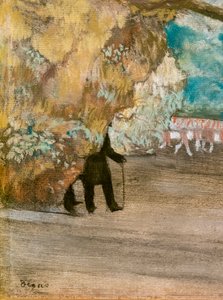 A Cortina (detalhe). Por volta de 1881. Pastel sobre carvão vegetal e monotipo, monta sobre papelão. de Edgar Degas