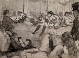 O Salão. 1879. Monotipo tem tinta preta, pastel. de Edgar Degas