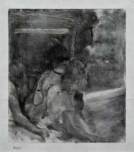 Para o teatro. Por volta de 1878. Monotipo tem tinta preta da China. de Edgar Degas
