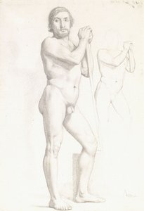 Dois estudos acadêmicos de um homem, c.1856 de Edgar Degas