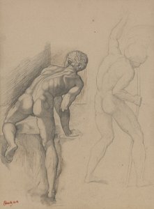 Dois homens nus, 1856-57 (lápis de grafite em papel creme escuro)