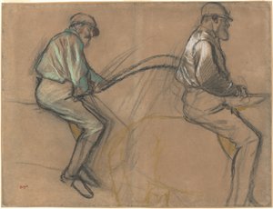 Dois estudos de um jóquei, c.1884 (giz, carvão e pastel sobre papel marrom) de Edgar Degas