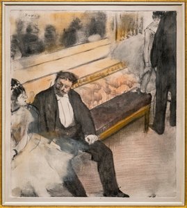 Dois homens e dois dançarinos. Por volta de 1876-1877. Pastel em monotipo. de Edgar Degas