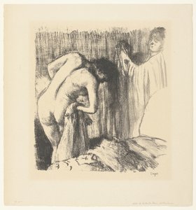 Mulher se seca após o banho e recebe roupas de mulher La Sortie du Bain de Edgar Degas