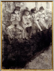 Aguardando segunda versão. Prostitutas aguardam clientes em um bordel. Pintura por Edgar Degas de Edgar Degas