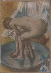 Mulher a banhar-se numa banheira pouco profunda de Edgar Degas