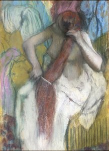Mulher, penteando, dela, cabelo de Edgar Degas