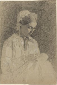 Mulher Bordando, 1855-1860 de Edgar Degas