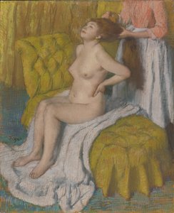 Mulher tendo seu cabelo penteado, c.1886-88 (pastel em papel de luz verde wove anexado a montagem de painel)