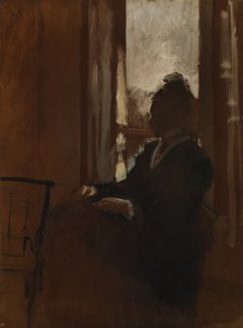 Mulher em uma janela, c.1871-2 (óleo sobre papel em linho) de Edgar Degas