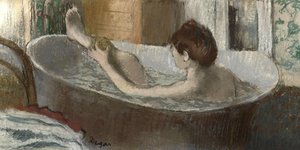 Mulher em seu banho, esfregando a perna, 1883-1884 de Edgar Degas