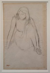 Mulher sentada à beira da água. Por volta de 1867-1868. Lápis preto sobre papel de velino. de Edgar Degas
