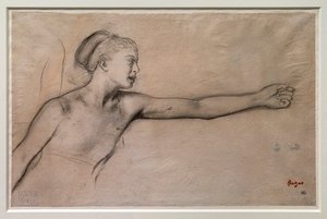 Jovem espartana (estudo para "Meninas espartanas provocando meninos"). Por volta de 1860-1862. Lápis preto, grafite, misturas em papel vegetal. de Edgar Degas