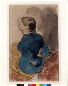 Young Woman In Blue (pastel sobre carvão vegetal sobre papel vegetal) de Edgar Degas