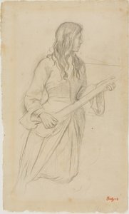 Mulher jovem tocando bandolim, estudo para o retrato de Mlle. Fiocre no ballet "La Source" de Edgar Degas