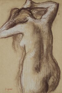 Jovem mulher nua a pentear-se, c.1889-90 (pastel sobre papel) de Edgar Degas