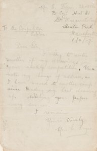 Carta para um editor de competição de jornal, 1 de novembro de 1917 de Edgar Fryer
