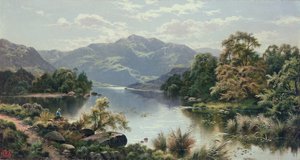 Uma cena do lago em North Wales de Edgar Longstaffe