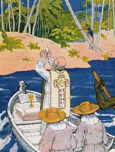 "Missa na Lagoa", ilustração de "A la Conquete du Monde Paien" de Georges Goyau (1869-1939) 1933 (litografia a cores) de Edgar Maxence