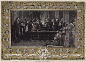 Sua Majestade a Rainha investindo o Imperador Napoleão III com a Ordem da Jarreteira no Castelo de Windsor, abril de 1855 de Edgar Melville Ward