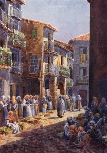 Norte de Espanha: Bejar, A Corner in the Market-place (cor litho) de Edgar T. A. Wigram