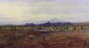 Norte de Espanha: Benavente, de cima da Ponte de Castro Gonzalo (lito a cores) de Edgar T. A. Wigram