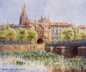 Norte de Espanha: Burgos, Arco Sta Maria (lito a cores) de Edgar T. A. Wigram