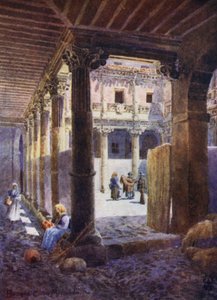Norte de Espanha: Burgos, Pátio da Casa de Miranda (cor litho) de Edgar T. A. Wigram
