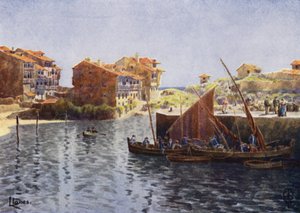 Norte da Espanha: Llanes, The Harbour (lito a cores)
