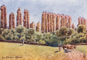 Norte da Espanha: Mérida, "Los Milagros", as ruínas do Grande Aqueduto (lito colorido)