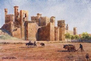 Norte da Espanha: Olite, O Castelo (lito a cores) de Edgar T. A. Wigram