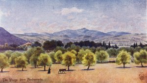 Norte de Espanha: O Vierzo, de Ponferrada, olhando para o Passo de Piedrafita (cor litho) de Edgar T. A. Wigram