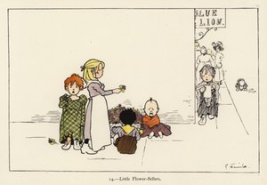 Pequenas Vendedoras de Flores (cor litho) de Edith Farmiloe