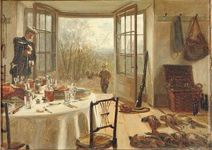 O Almoço do Esportista (óleo no cartão) de Edith Hayllar