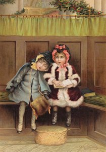 Duas garotas na igreja na manhã de Natal (chromolitho) de Edith S. Berkeley