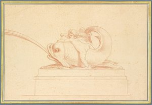 Golfinho jorrando água para a esquerda com um cupido. 1737 de Edmé Bouchardon