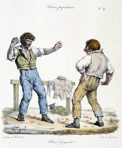 Cena popular representando dois homens em luta. Caricatura de Pigal (século XIX).