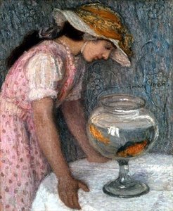 Menina com um peixe-dourado