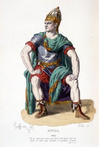 A personagem de Átila na tragédia de Átila - Full Theatre: (Colecção de peças de Corneille) desenho de Geffroy, gravura de Colin - ed. Laplace, Sanchez et Cie, Paris 1884