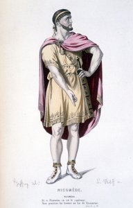 A personagem de Nicomede na tragédia Nicomede - Full Theatre: (Colecção de peças de Corneille) desenho de Geffroy, gravura de L. Wolff - ed. Laplace, Sanchez et Cie, Paris 1884