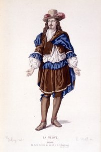 O personagem de Philiste em La veuve ou le traitre traído - Teatro completo: (Colecção de peças de Corneille) desenho de Geffroy, gravura de L. Wolff - ed. Laplace, Sanchez et Cie, Paris 1884