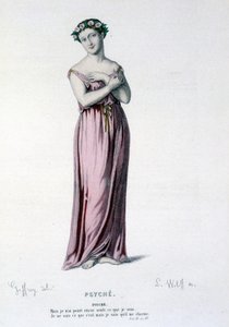 A personagem de Psyche no tragi comedie e ballet Psyche, Moliere et Corneille - Full Theatre: (Colecção de peças de Corneille) desenho de Geffroy, gravura de L. Wolff - ed. Laplace, Sanchez et Cie, Paris 1884