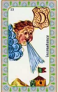 tarot do mago Belline desenhado por Edmond Billaudot c. 1845 e entregue ao clarividente Belline para reedição: carta da inconstância: o vento sopra de Edmond Billaudot