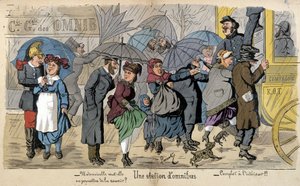 Uma estação omnibus na chuva - desenho humorístico de Lavrate, por volta de 1880