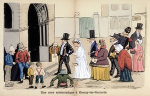Cartoon on French society by Lavrate: an aristocratic wedding in Coussy les Cornards. 1880