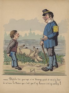 Gamekeeper e menino com um porco morto (cor litho)