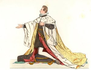 Cosme II de Medicis (1590-1621), Grão-Duque da Toscana (Itália) - Litografia baseada numa ilustração de Edmond Lechevallier-Chevignard (1825-1902), de "Historical Costumes of the 16th de Edmond Lechevallier Chevignard