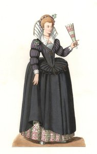Mulher francesa sob o reinado do rei Henrique III (1551-1589) - Litografia baseada numa ilustração de Edmond Lechevallier-Chevignard (1825-1902), de "Costumes historiques des 16th de Edmond Lechevallier Chevignard