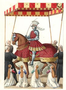 Rei Luís XII da França (1462-1515), depois de uma miniatura de Jean Marot (ou Desmarets, cerca de 1450-circa 1526) - Litografia de uma ilustração de Edmond Lechevallier-Chevignard (1825-1902), de "trajes históricos do século XVI de Edmond Lechevallier Chevignard