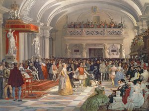 O casamento de Henrique de Bourbon, rei de Navarra, a Marguerite de Valois na presença de Catarina de Médicis e Carlos IX em 1572, 1862